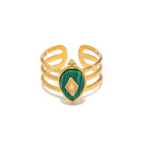Plated Stainless Steel Malachite Vintage Ring Women's Engagement Kpop Accessorie