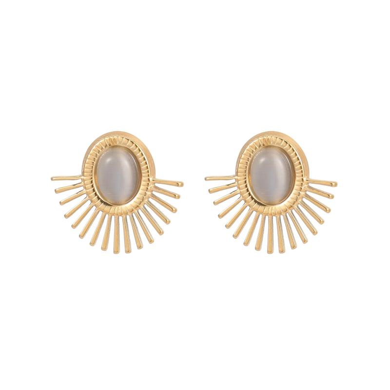 18K PVD Plated Fanshaped Stone Stud Earring