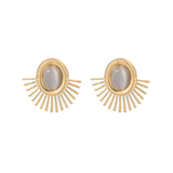 18K PVD Plated Fanshaped Stone Stud Earring