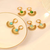 18K PVD Plated Fanshaped Stone Stud Earring