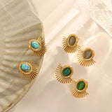 18K PVD Plated Fanshaped Stone Stud Earring