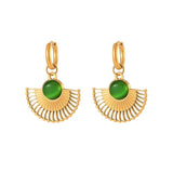 18K PVD Plated Fanshaped Stone Stud Earring
