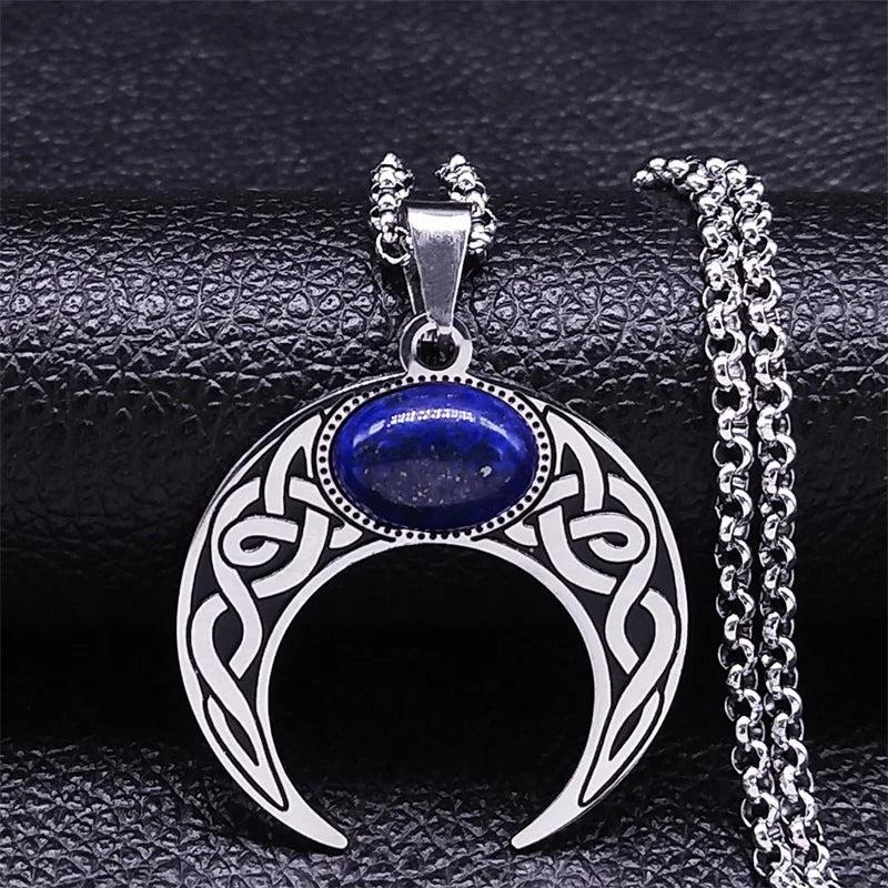 Vintage Crescent Moon Knot Pendant Stainless Steel Necklace
