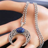 Vintage Crescent Moon Knot Pendant Stainless Steel Necklace