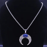 Vintage Crescent Moon Knot Pendant Stainless Steel Necklace