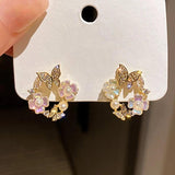 Flower Butterfly Earrings AAA Zircon Stud Earring Girl Sweet Jewelry