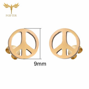 12 Pairs Peace Symbol Stud Earrings Golden Stainless Steel Set