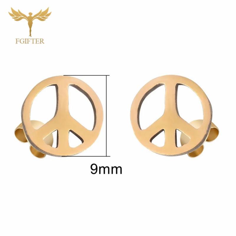 12 Pairs Peace Symbol Stud Earrings Golden Stainless Steel Set