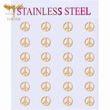 12 Pairs Peace Symbol Stud Earrings Golden Stainless Steel Set