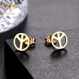 12 Pairs Peace Symbol Stud Earrings Golden Stainless Steel Set