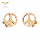 12 Pairs Peace Symbol Stud Earrings Golden Stainless Steel Set