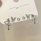 Y2k Rhinestone Heart Butterfly Stud Earrings Set Jewelry
