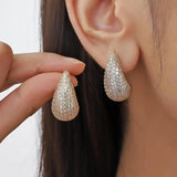 Zirconia Drop Earrings Water Shape Copper Stud Women Jewelry