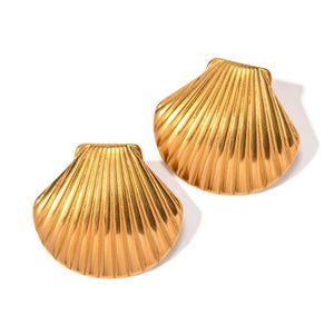 Uworld Big Textured Shell Stud Earrings 18K Geometric Metal Jewelry