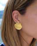 Uworld Big Textured Shell Stud Earrings 18K Geometric Metal Jewelry