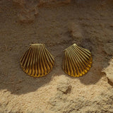 Uworld Big Textured Shell Stud Earrings 18K Geometric Metal Jewelry