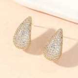 Zircon Big Water Drop Stud Earrings Hollow Chunky Wedding Jewelry
