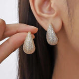 Zircon Big Water Drop Stud Earrings Hollow Chunky Wedding Jewelry
