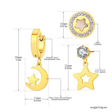 Stainless Steel Star Moon Crystal Earrings Set for Women