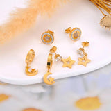Stainless Steel Star Moon Crystal Earrings Set for Women