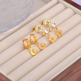 Stainless Steel Star Moon Crystal Earrings Set for Women