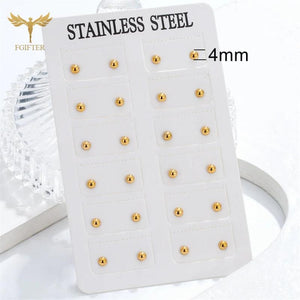 12 Pairs Minimalist Half Ball Earrings for Women Men Golden Stainless Steel Set