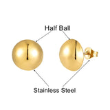 12 Pairs Minimalist Half Ball Earrings for Women Men Golden Stainless Steel Set