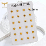 12 Pairs Minimalist Half Ball Earrings for Women Men Golden Stainless Steel Set