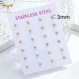 12 Pairs Minimalist Half Ball Earrings for Women Men Golden Stainless Steel Set