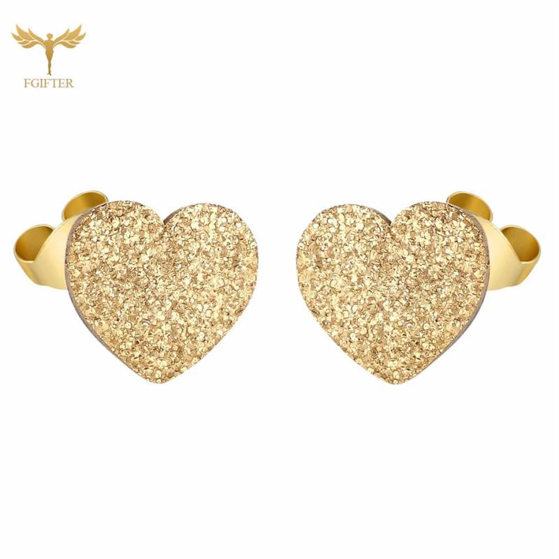 Heart Earrings Set Golden Silver Stainless Steel Stud Sweet Jewelry