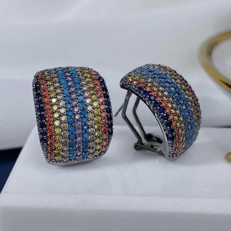 C-Shaped Earrings with Colored Zirconia Accessories