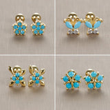 Turquoise Stud Earrings Stainless Steel Piercing Screw Wedding Jewelry