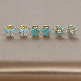 Turquoise Stud Earrings Stainless Steel Piercing Screw Wedding Jewelry