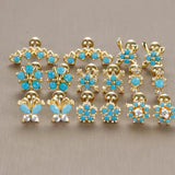 Turquoise Stud Earrings Stainless Steel Piercing Screw Wedding Jewelry