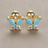 Turquoise Stud Earrings Stainless Steel Piercing Screw Wedding Jewelry