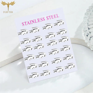 12 Pairs Stainless Steel Crocodile Stud Earrings Set for Women Girls
