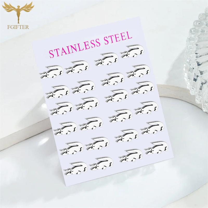 12 Pairs Stainless Steel Crocodile Stud Earrings Set for Women Girls