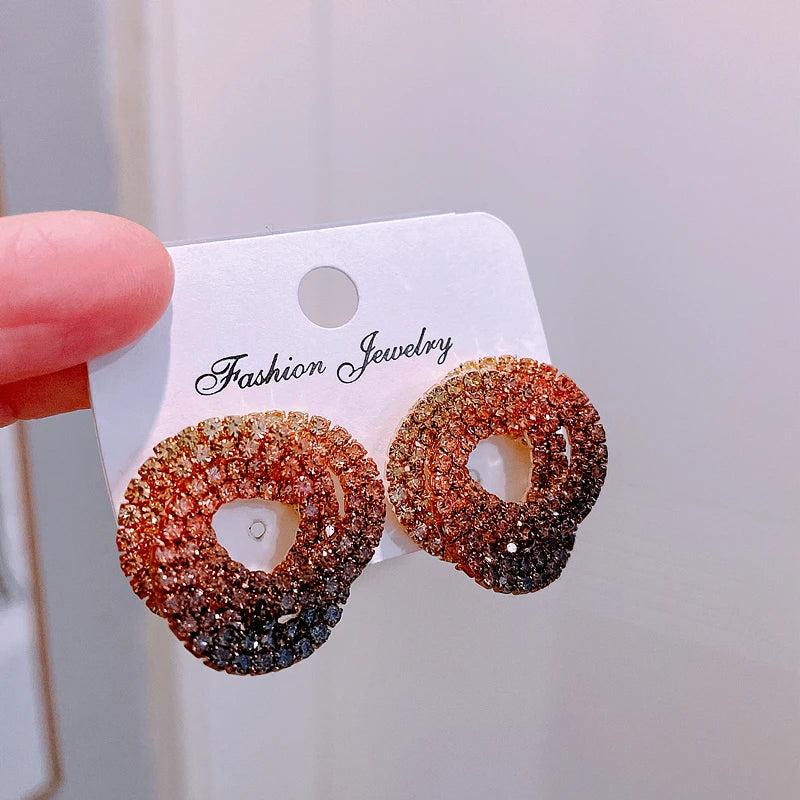 Crystal Rhinestone Stud Earrings Geometric Circle Earrings for Women