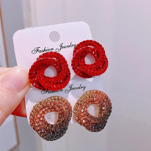 Crystal Rhinestone Stud Earrings Geometric Circle Earrings for Women