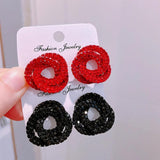 Crystal Rhinestone Stud Earrings Geometric Circle Earrings for Women