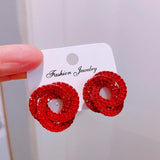 Crystal Rhinestone Stud Earrings Geometric Circle Earrings for Women