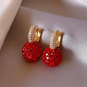 Red Ball Rhinestone Earrings for Women