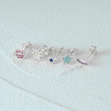 S925 Colorful Zircon Star Moon Stud Earrings Set