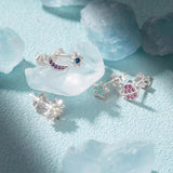 S925 Colorful Zircon Star Moon Stud Earrings Set