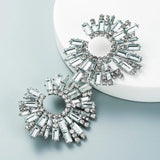 Exaggerated Crystal Earrings Large Circle Flower Rhinestone Stud Earrings