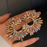 Exaggerated Crystal Earrings Large Circle Flower Rhinestone Stud Earrings