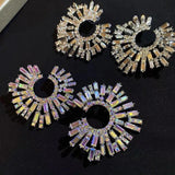 Exaggerated Crystal Earrings Large Circle Flower Rhinestone Stud Earrings