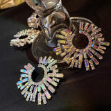 Exaggerated Crystal Earrings Large Circle Flower Rhinestone Stud Earrings