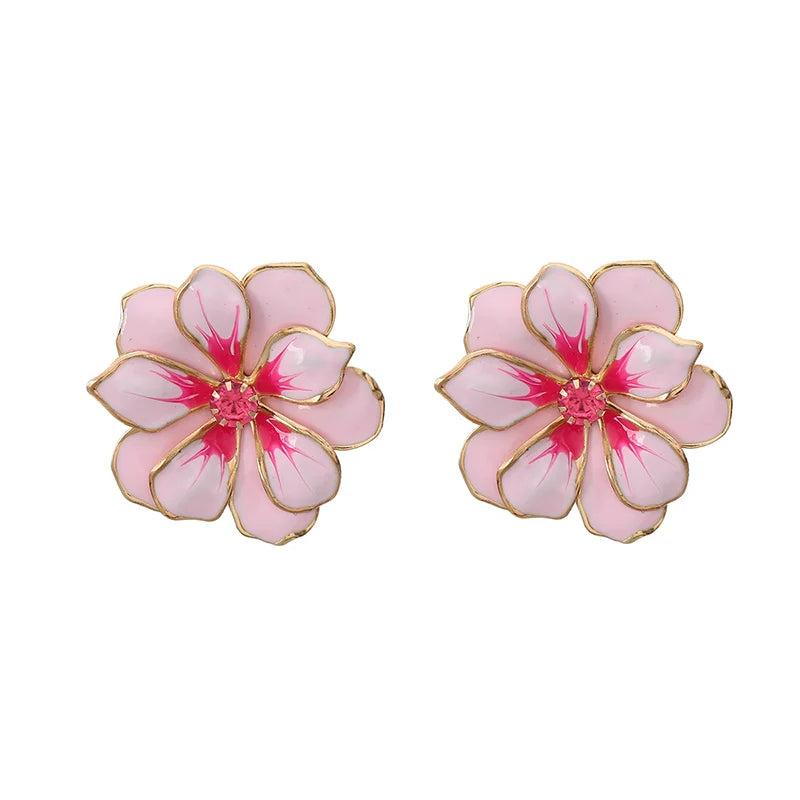 Metal Flower Enamel Post Earrings Classic Party Accessories