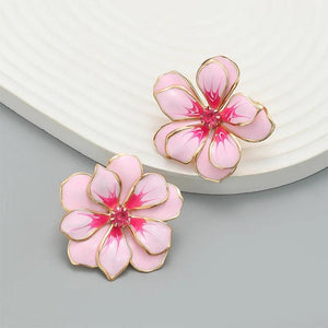 Metal Flower Enamel Post Earrings Classic Party Accessories